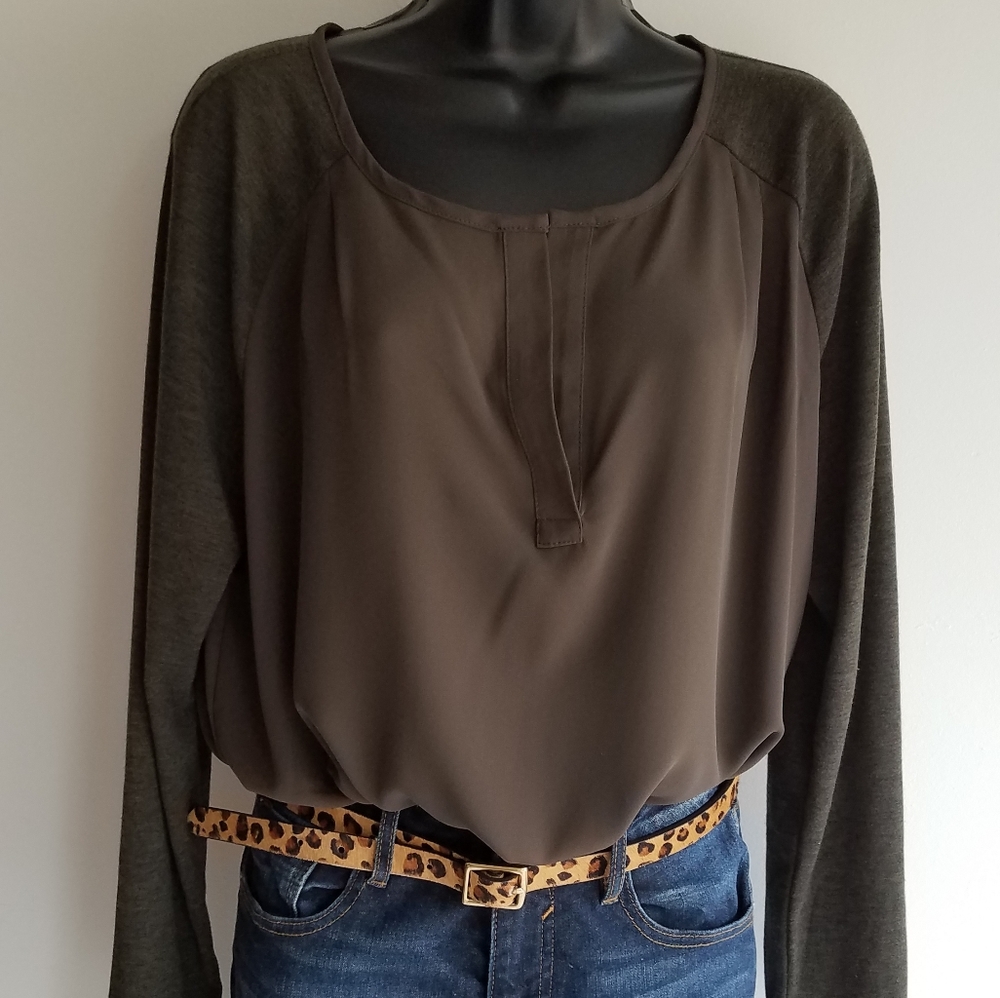 LOFT olive green blouse  size M front slit